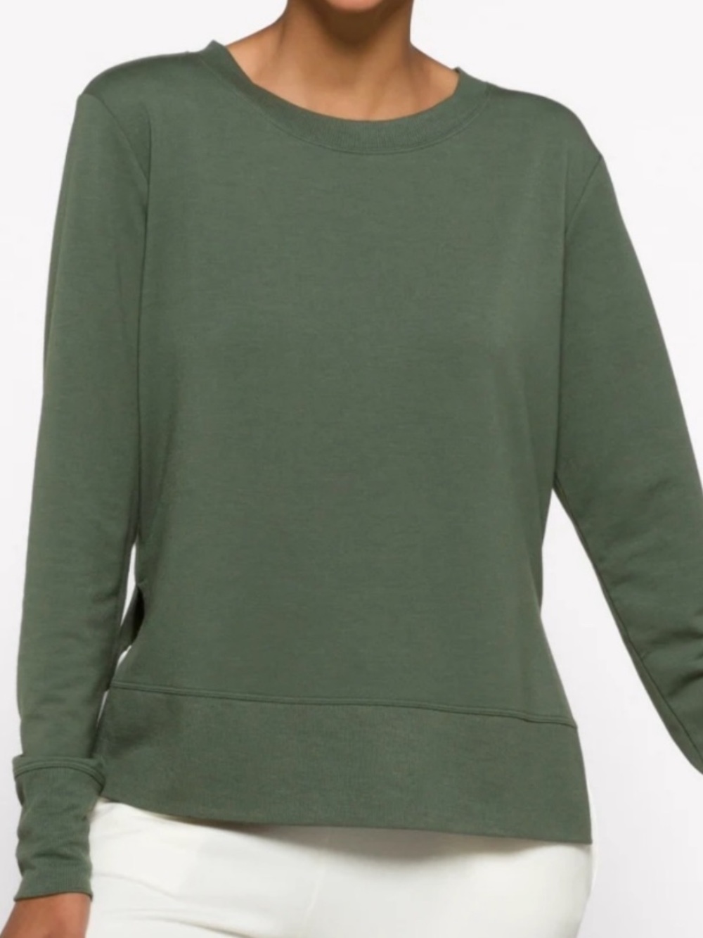 MPG Sport Serene Luxe Side Slit Pullover NWT Size S Olive Green Athleisure